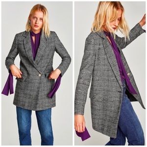 ZARA Double Breasted Checked Blazer